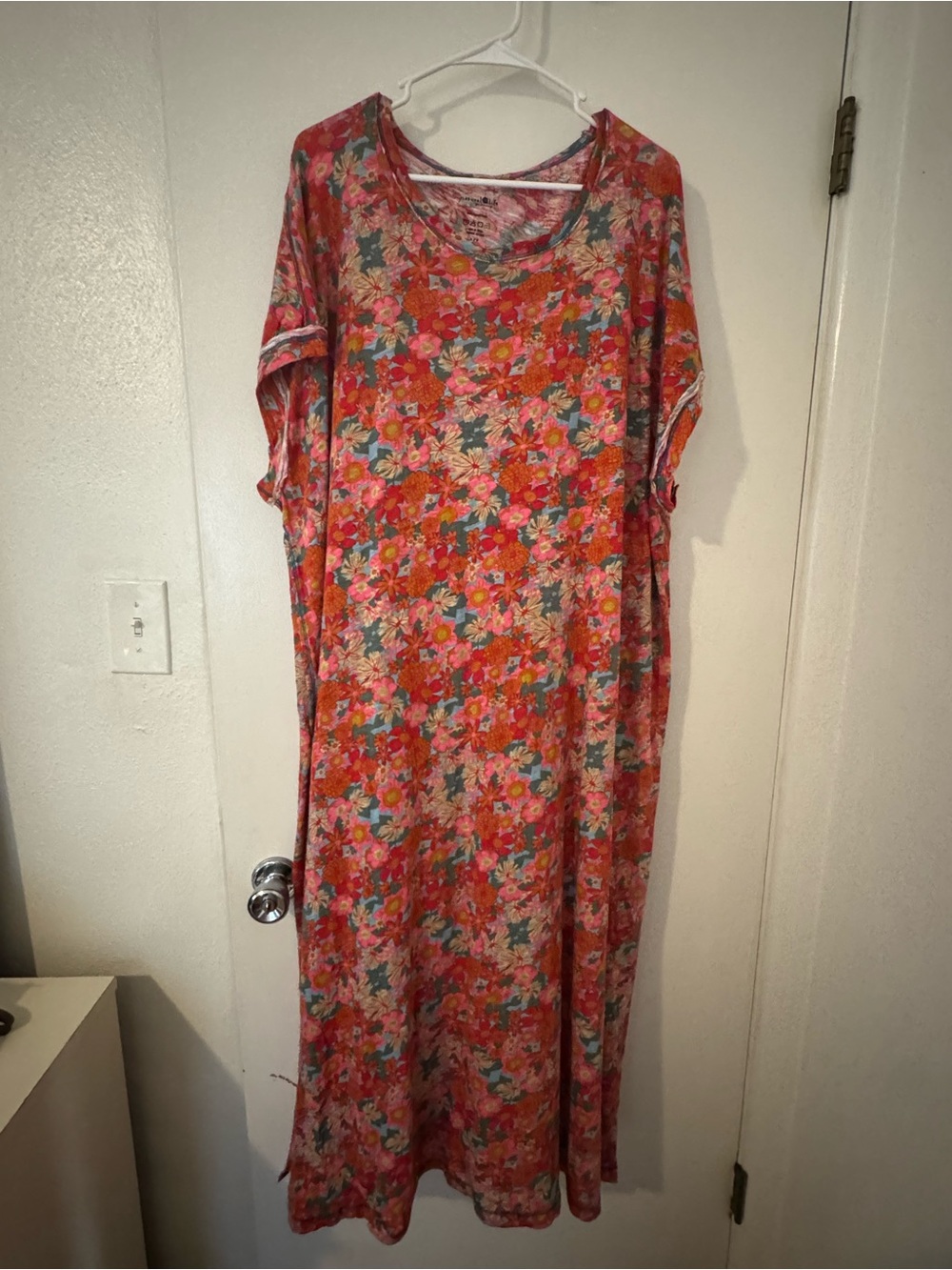 NATURAL LIFE Coral Pink Floral       T-shirt Maxi Dress